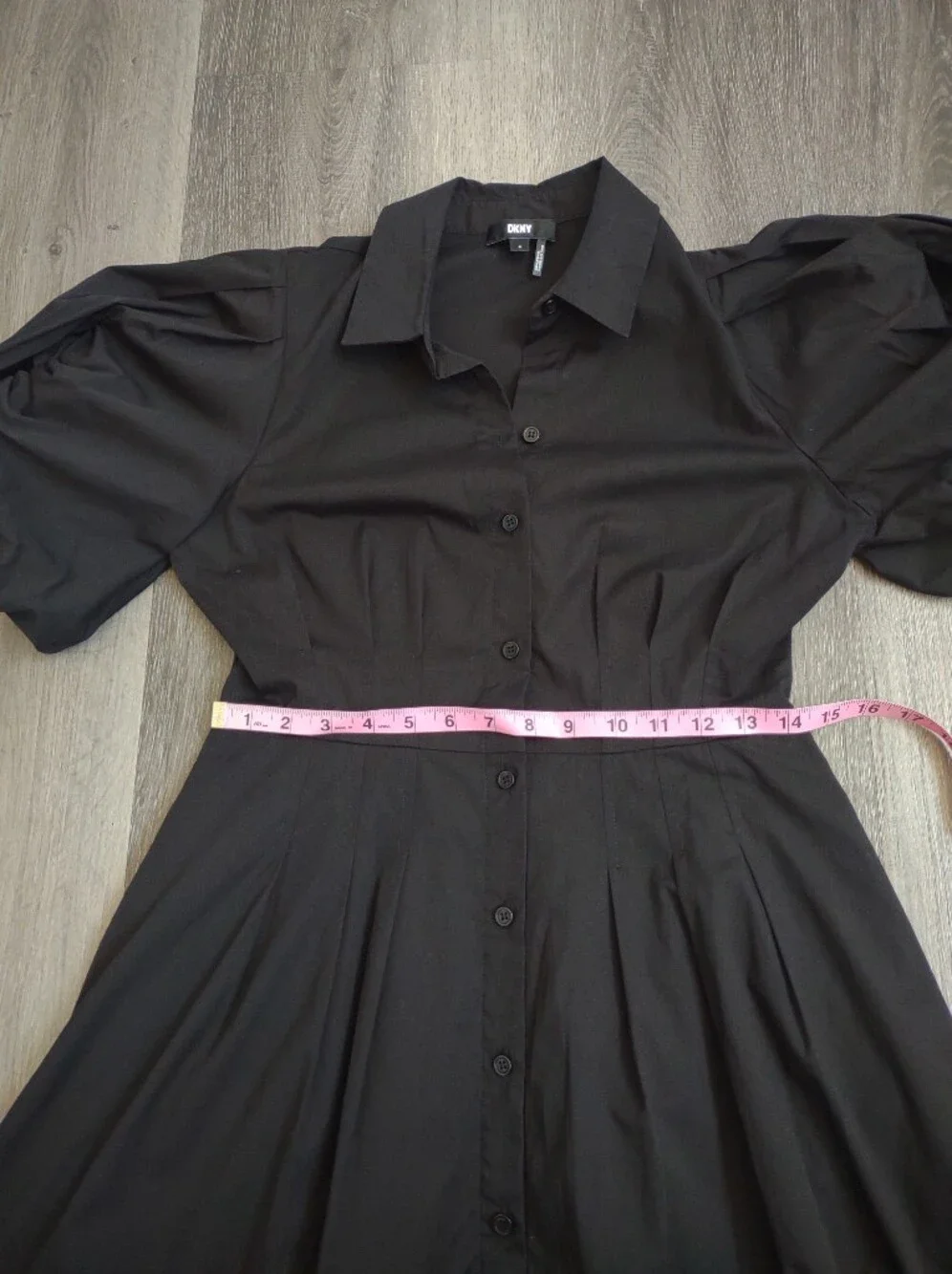 Dkny Black Puff-Sleeve Button Front Mini Dress